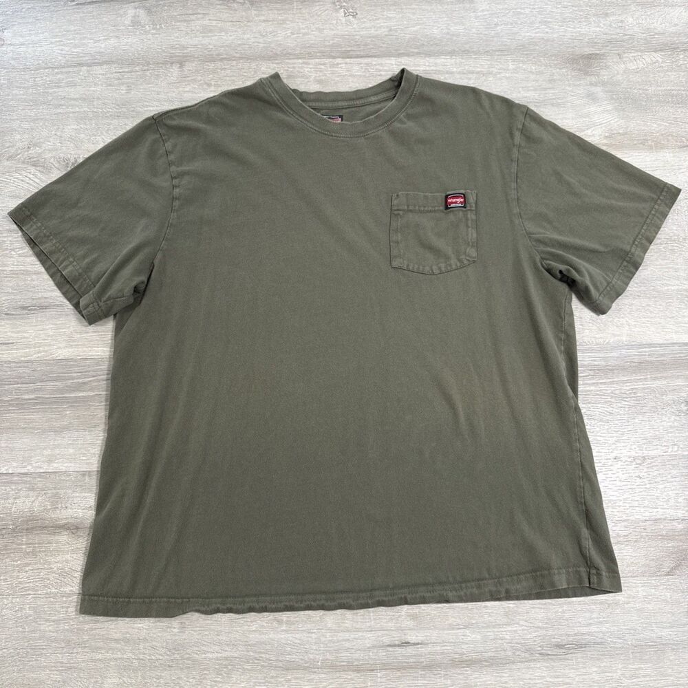 Wrangler Riggs Workwear Shirt Men’s 2XL Olive Green Cotton Pocket Tee Crew Neck